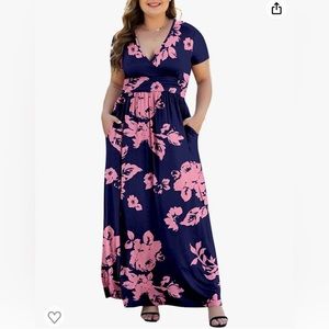 Maxi dress. 5x (26-30w) Navy blue and rose pink